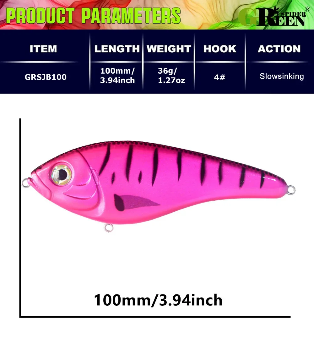 GREENSPIDER Jerkbaits Langsam sinkende Slider-Köder, 100 mm, 36 g, lauter Klang, Wobbler, Westin-Köder, Jerkbait, Angeln für Hecht, Zander – Detail 2