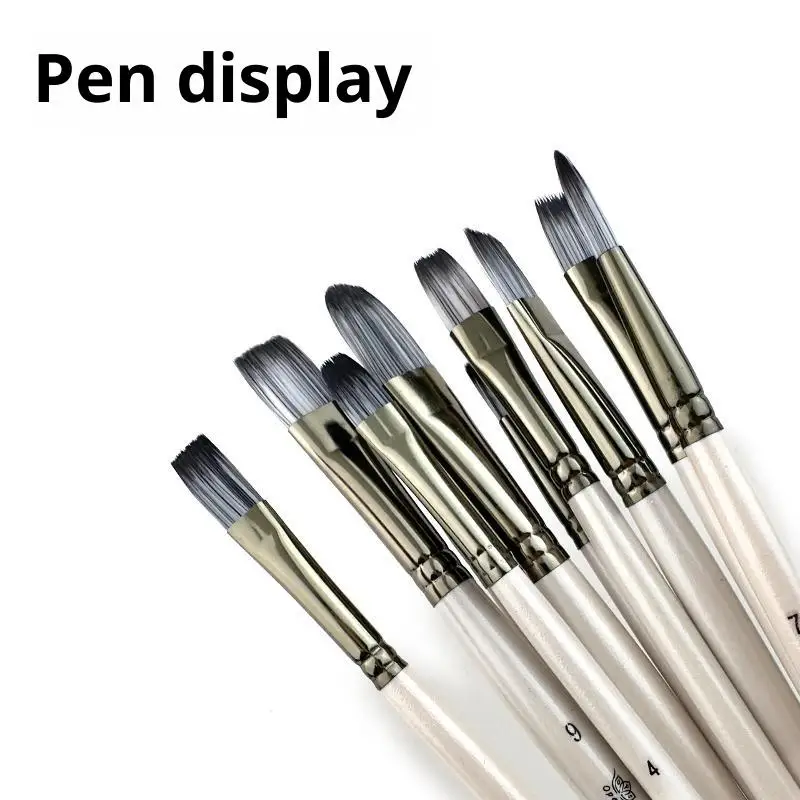10 Pcs Durable Professional Paint Brushes Flat Round Pointed Nylon Hair for Artists Watercolor Oil Painting Works