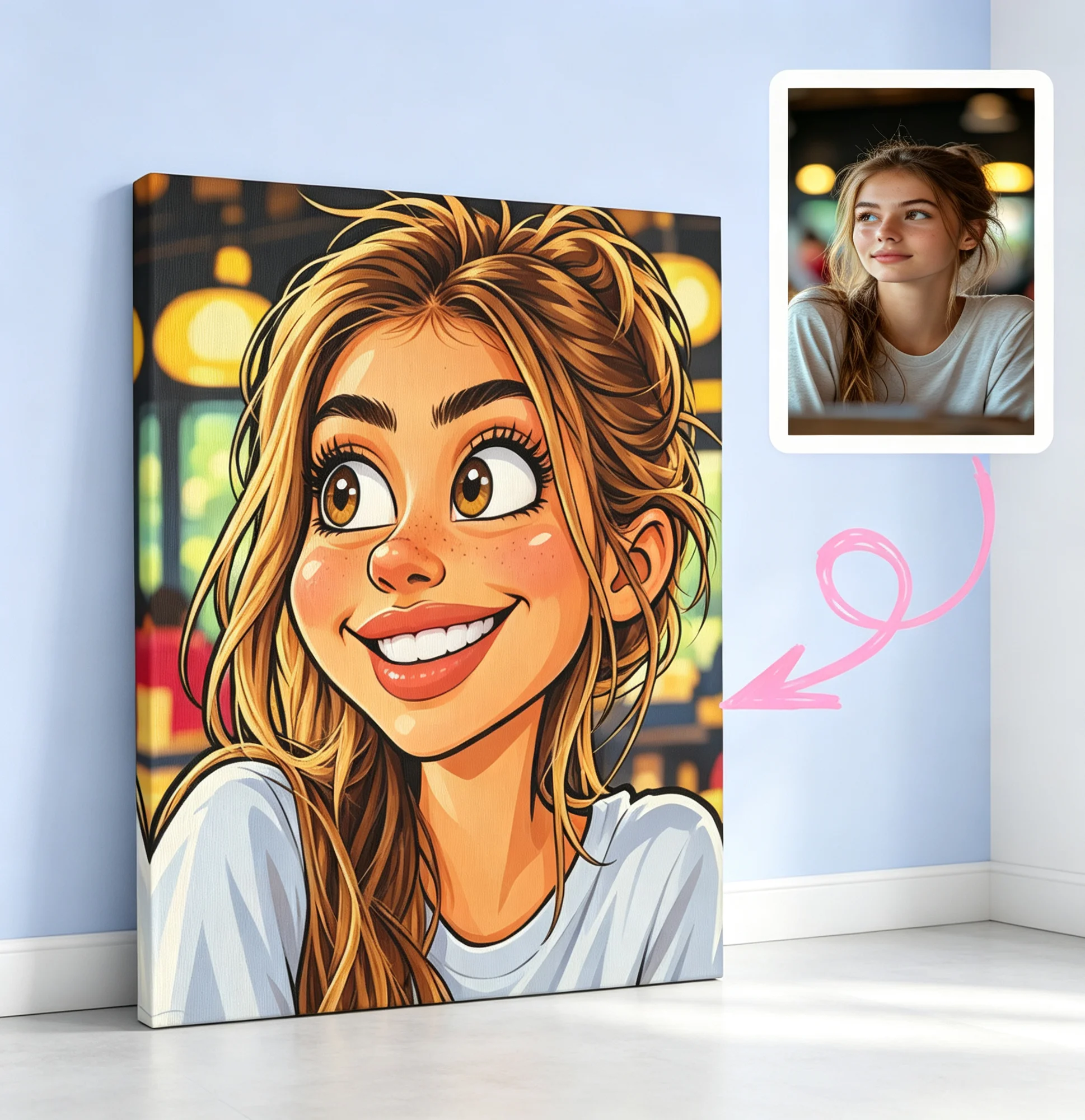 Comic Style Canvas Painting Wall Art Personalized Painting Unframed Art for Apartment  Unique Present for Friends 16x20inch,