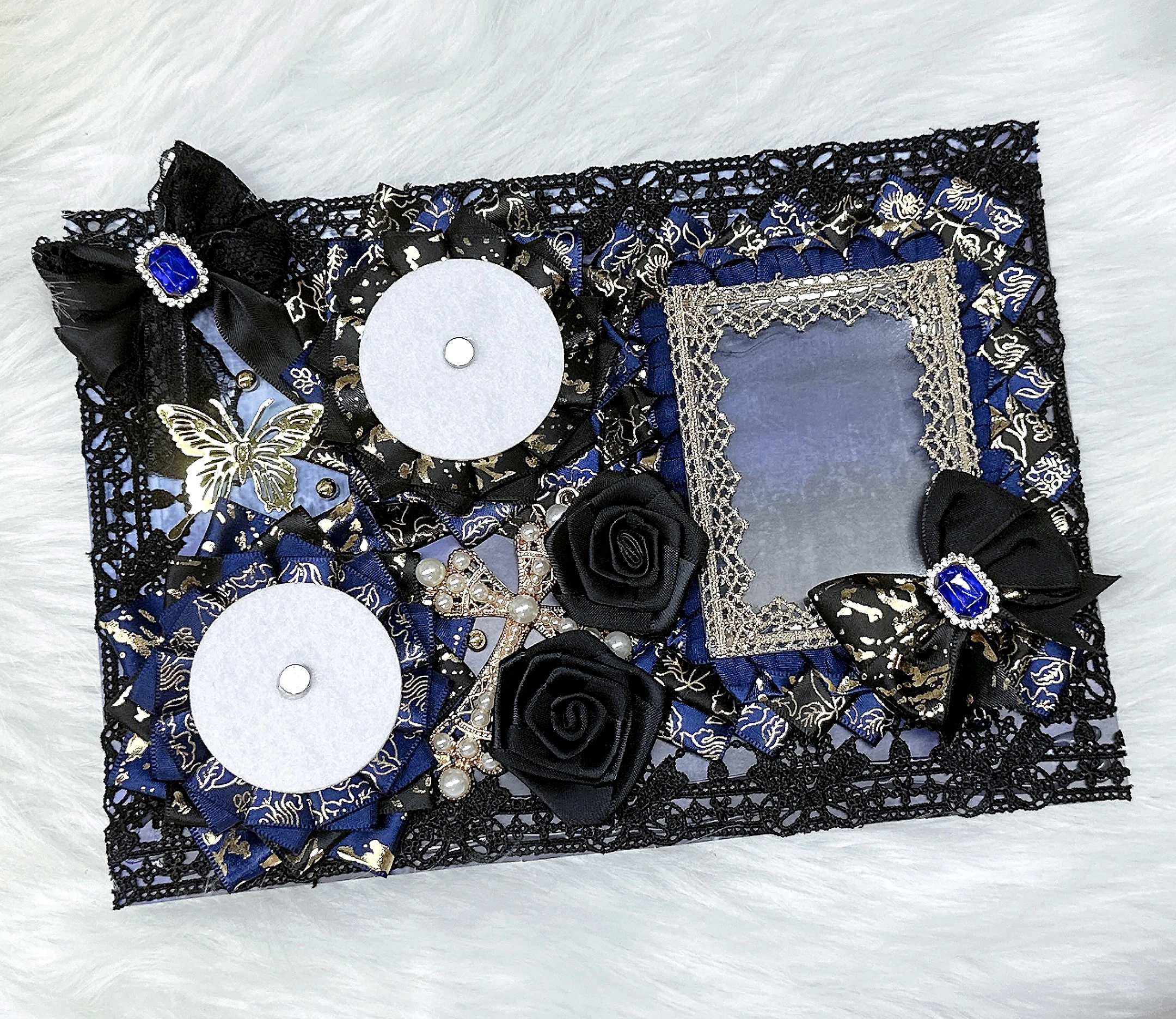 Gothic Ribbon Lace Insert Board Cosplay Ita Bag Decorative Luxury Cross Card Holder Decorative Badge Organizer Board
