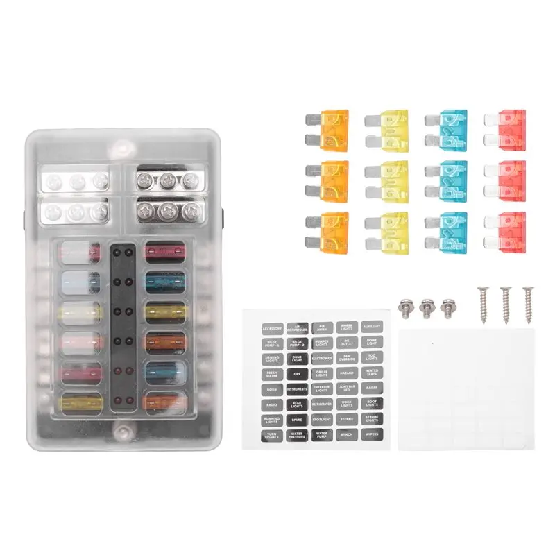 Eco-Friendly 12V 12 Way Marine Fuse Block Fuse Panel With Ground & 12 Volt Fuse Box For Car Automotive Boat RV RZR
