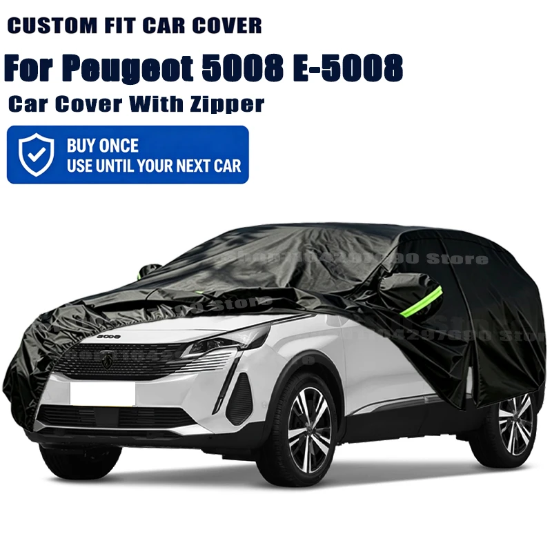 For Peugeot 5008 E-5008 Outdoor Full Car Cover With Zipper Snow Cover Sunshade Waterproof Dustproof Exterior Protection