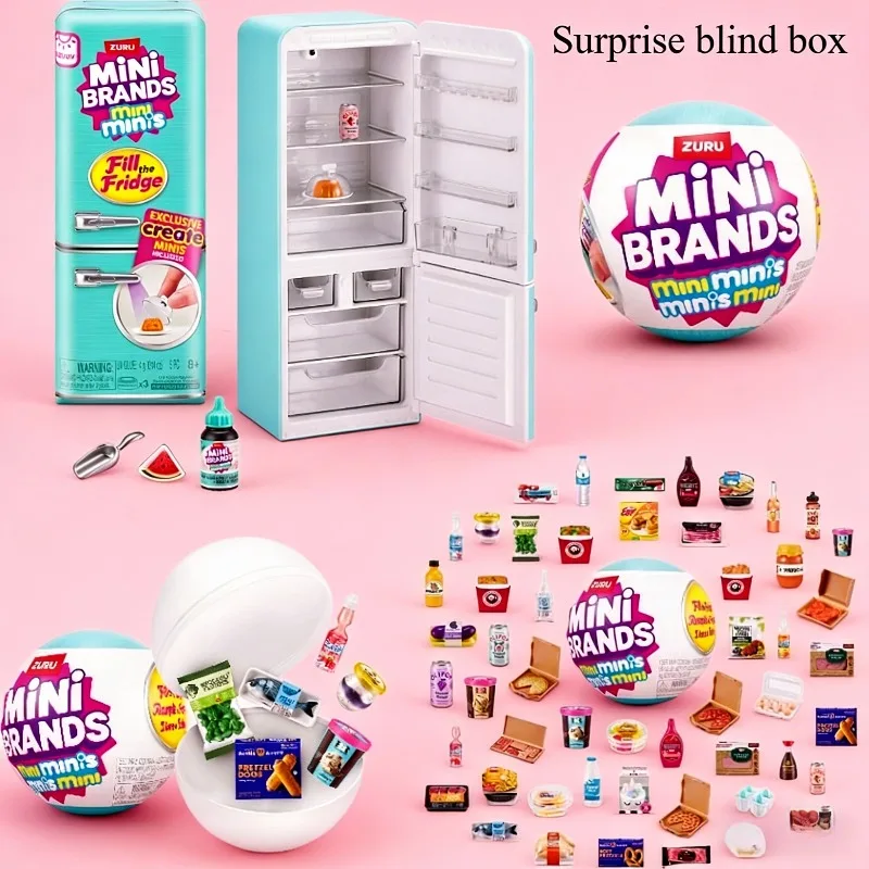 

[Trendy Toys]ZURU Mini Surprise Blind Box Toy Ball Filled Refrigerator-mysterious Mini Refrigerator Toy+mini Toy Decorative Gift