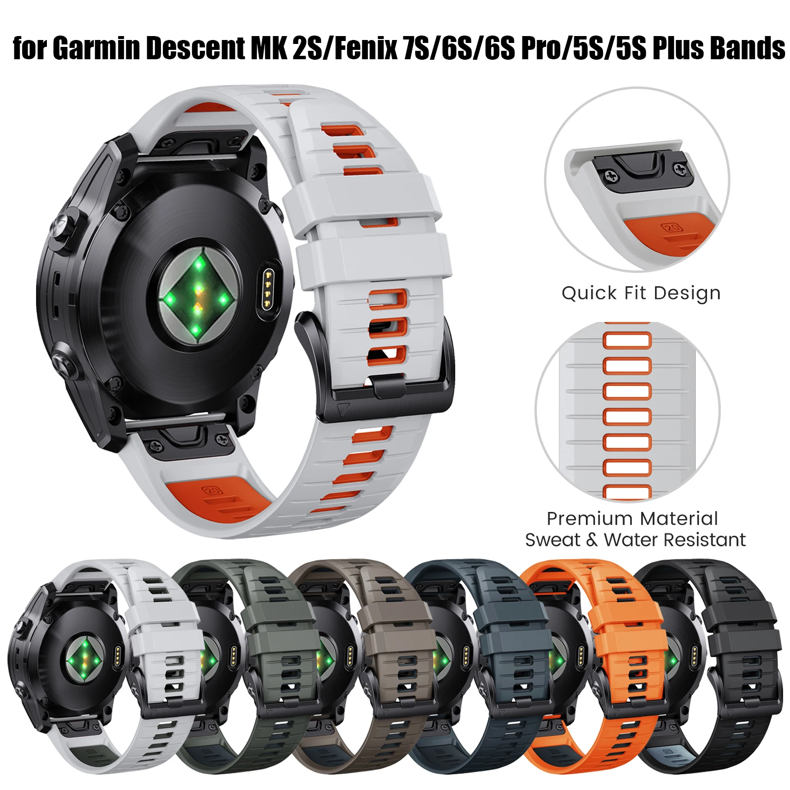 ANBEST 20mm Silicone Watchband for Garmin Descent MK 2S/Fenix 7S/6S/6S Pro Bands for Fenix 5S/5S Plus Replacement Starp Bracelet