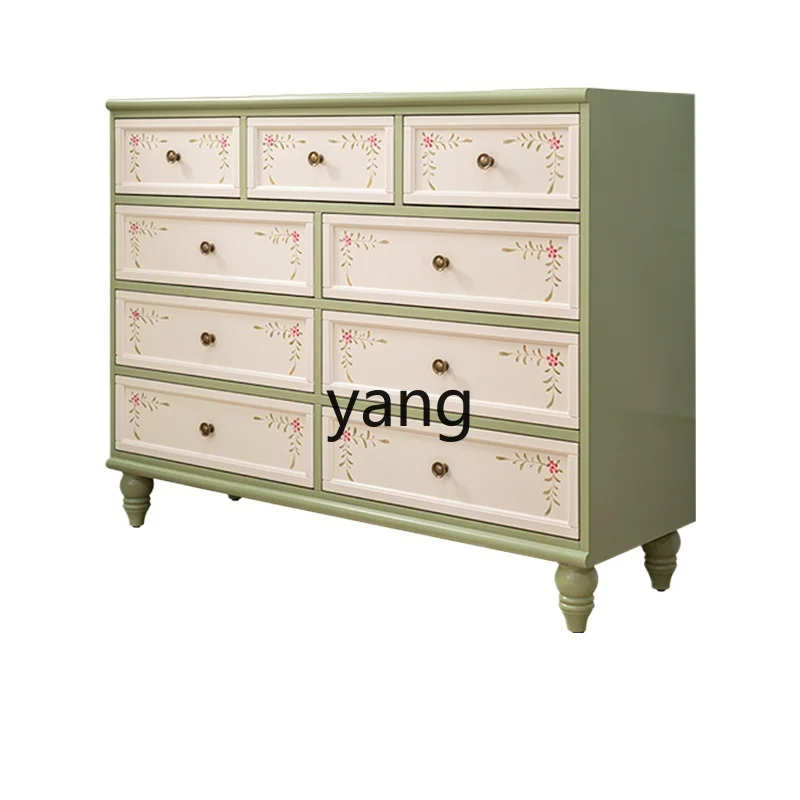 Yjq Vintage Chest of Drawers Painted Living Room Drawer Storage Entrance Decoration Bedroom Bed Front Cabinet