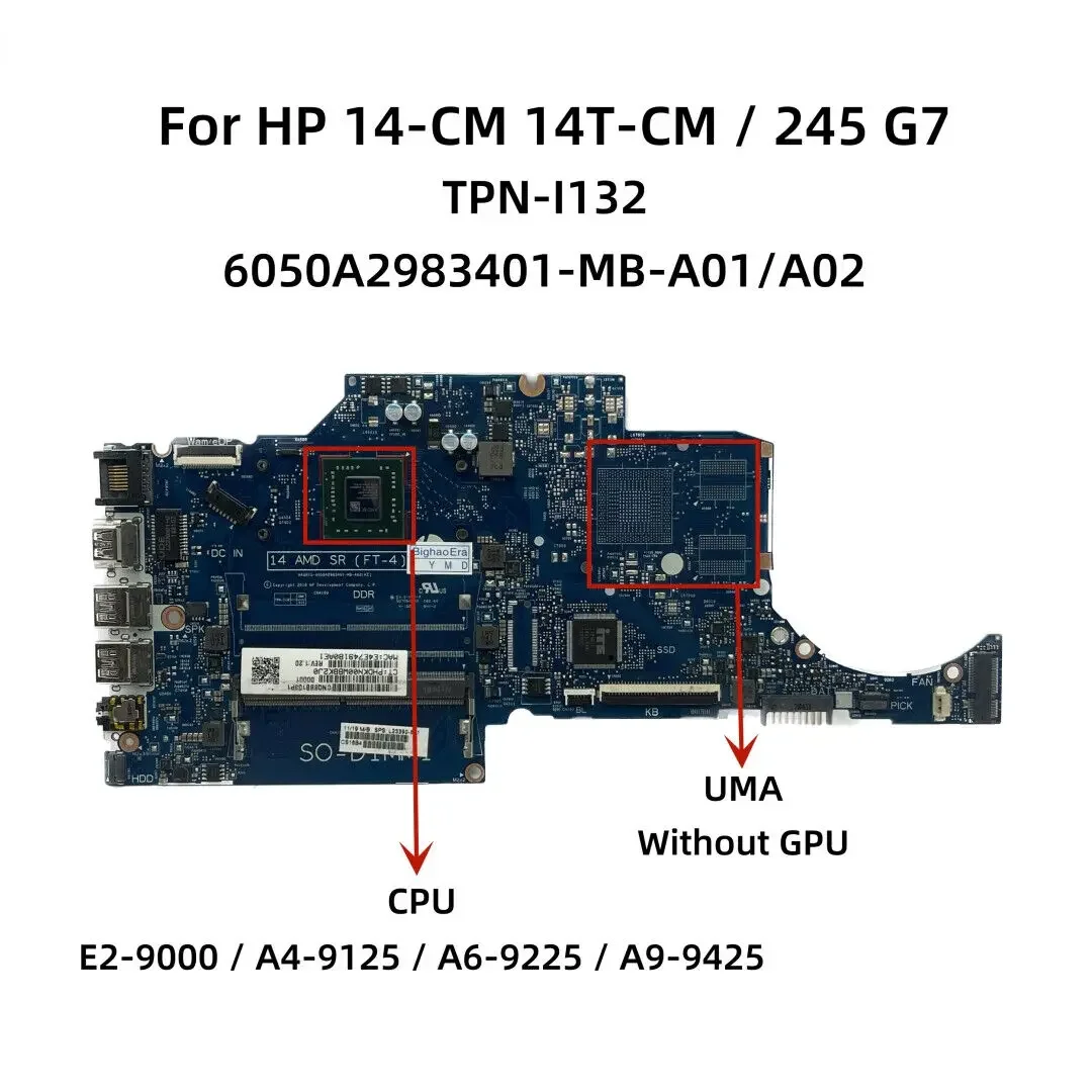 

6050A2984401 For HP 14-CM 245 G7 main board TPN-I132 with E2-9000 A4 A6 A9-9425-Used