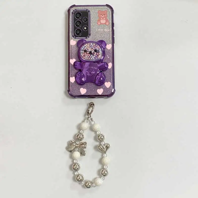 A 53 33 73 Pearl Strap Glitter Teddy bear Phone Holder Case On For Samsung Galaxy A32 A33 A52 A53 A73 A51 A23 4G 5G Stand Cover view 6
