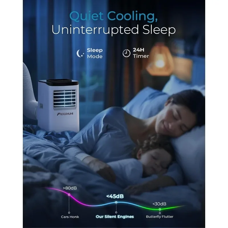 Fiogohumi-ポータブルエアコン,統合された除湿ファン,タイマーとリモコン,窓取り付けキット