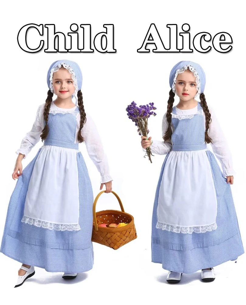 Disfraz de sirviente Medieval de actuación dramática para niña, disfraz de fiesta de Carnaval Purim de Halloween para niño, vestido de pioneros pastorales de pueblo elegante