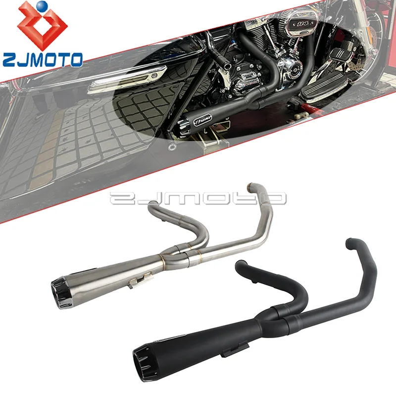 304 Stainless Steel Bolt On Exhaust System 2 Into 1 Full Complete Stepped 1 3/4 To 1 7/8 Pipe For Harley M8 Touring  2017-2025