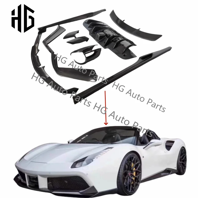 Upgrade To N Style Carbon Fiber Rear Bumper Car Lip Spoiler Body Kit For Ferrari 488 GTB/Spider Side Skirts Bodykit