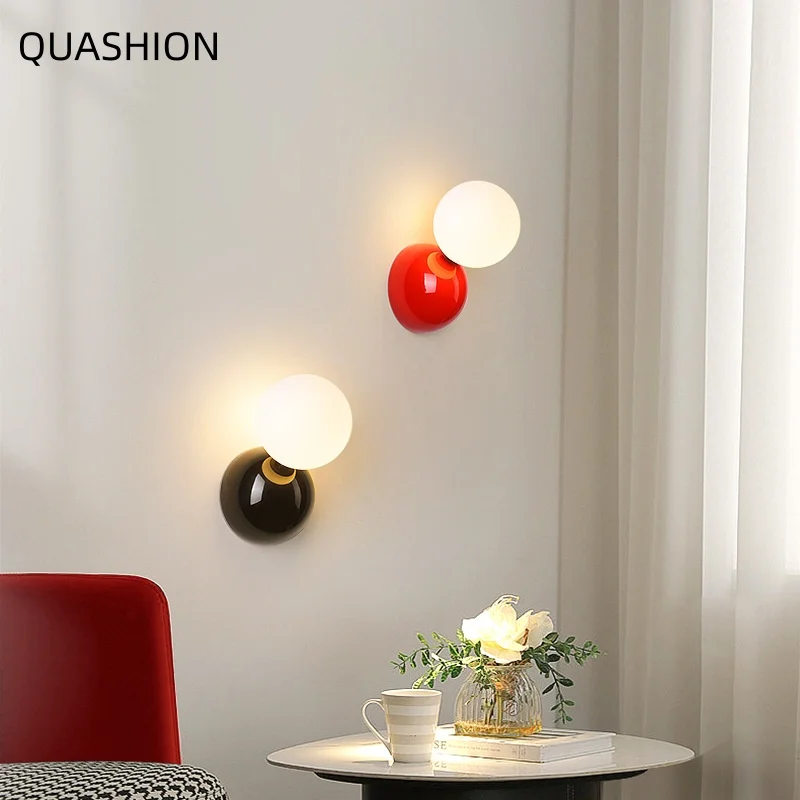

Cute Cartoon Wall Lamp Colorful Red/Black/White Globe Wall Sconce Kids Bedroom Playroom Decor Wall Mounted Light Fixture