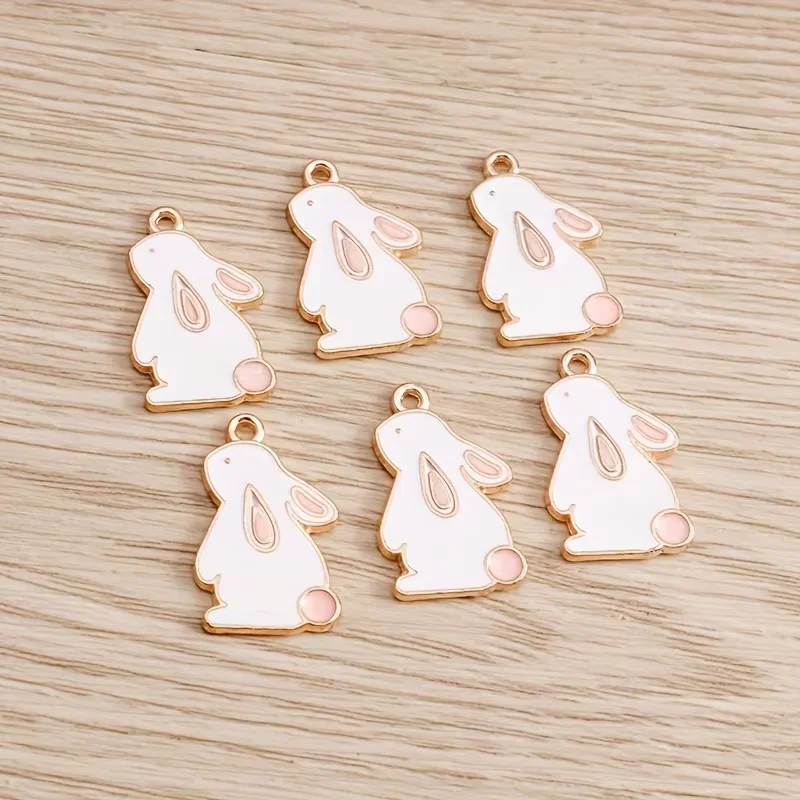 10 Enamel Rabbit Pendants (for jewelry making, alloy necklace and earring components; suitable for handmade Easter accessories)