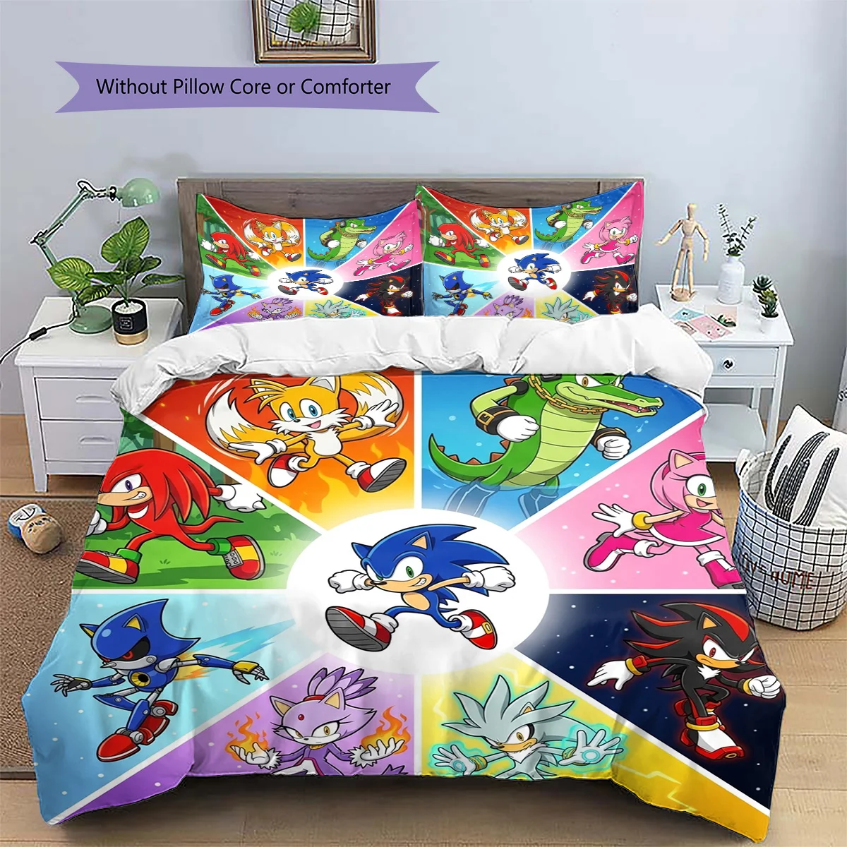 Hedgehog Sonic Patterned Pillowcase & Duvet Cover Set Home Decoration Anime Themed Bedding Fan Gift Option.-TING - view 4