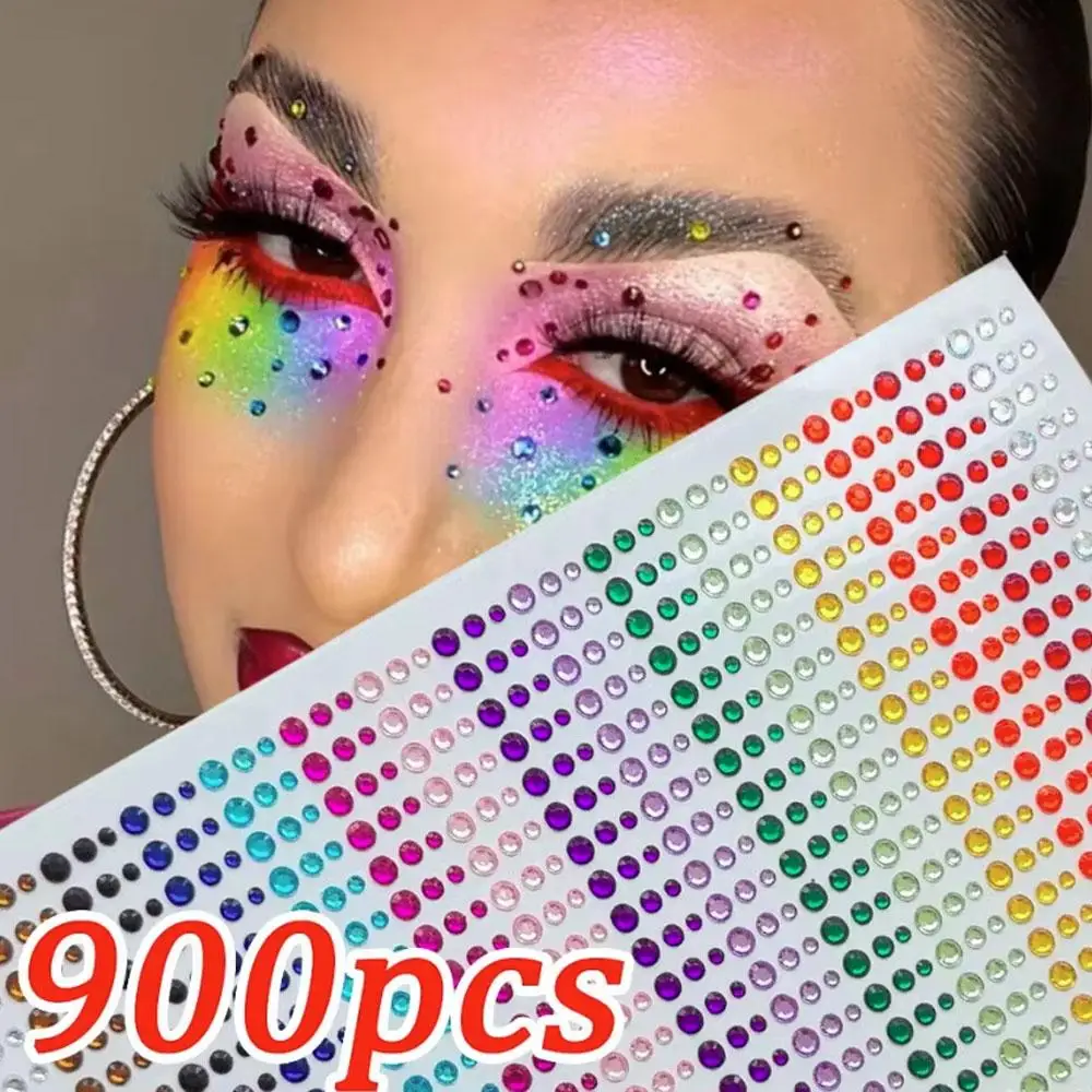 1/3/5 Sheets Rainbow Face Glittle Gem Stickers Stick-On Facial Tattoo Lip Eye Rhinestone Jewels 3/4/5mm Mix Wedding Party