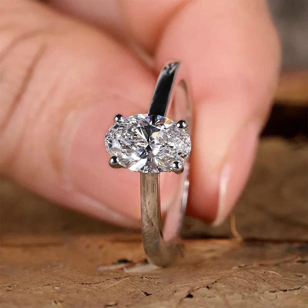 Anillo de diamante solitario de moissanita de corte ovalado de 1/2/3 quilates con certificación GRA, anillos de boda de compromiso de Plata de Ley 925 para mujer