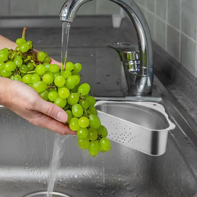 Basket Colander For Kitchen Self-Draining Strainer Basket Stainless Steel Triangular Colander Basket Rustproof Washing