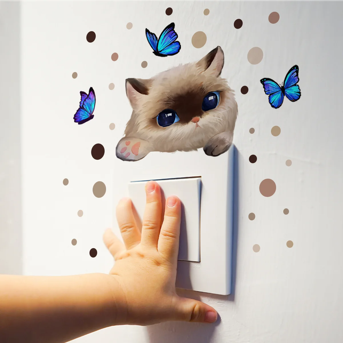 T56# Kitten Dot Butterfly Light Switch Phone Wall Stickers For DIY Home Decoration Cartoon Animals Decals Mural Art