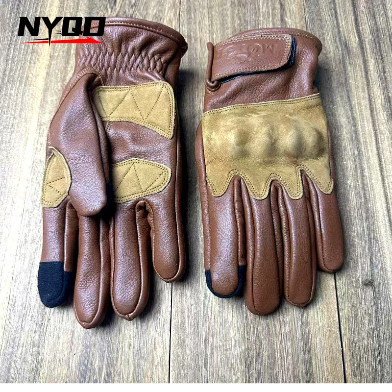 

Retro Motorcycle Riding Gloves Cowhide Men's and Women's Same Four-season Cowhide Genuine Leather Anti-drop Knight Locomotive