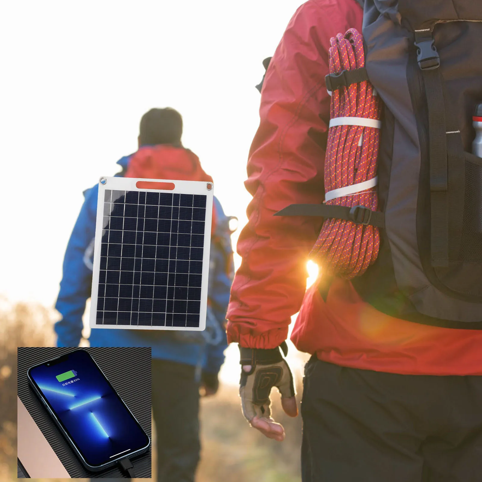 

30W5V Solar Phone Charging Board Flexible Solar Panel Backpack Outdoor Charging Phone Dual USB Polycrystalline Silicon