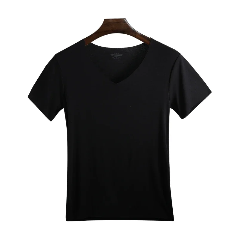 Form-fitting short-sleeved plain cotton t-shirt with a V-neck for men, a slim-fit undershirt, and a sports bra.