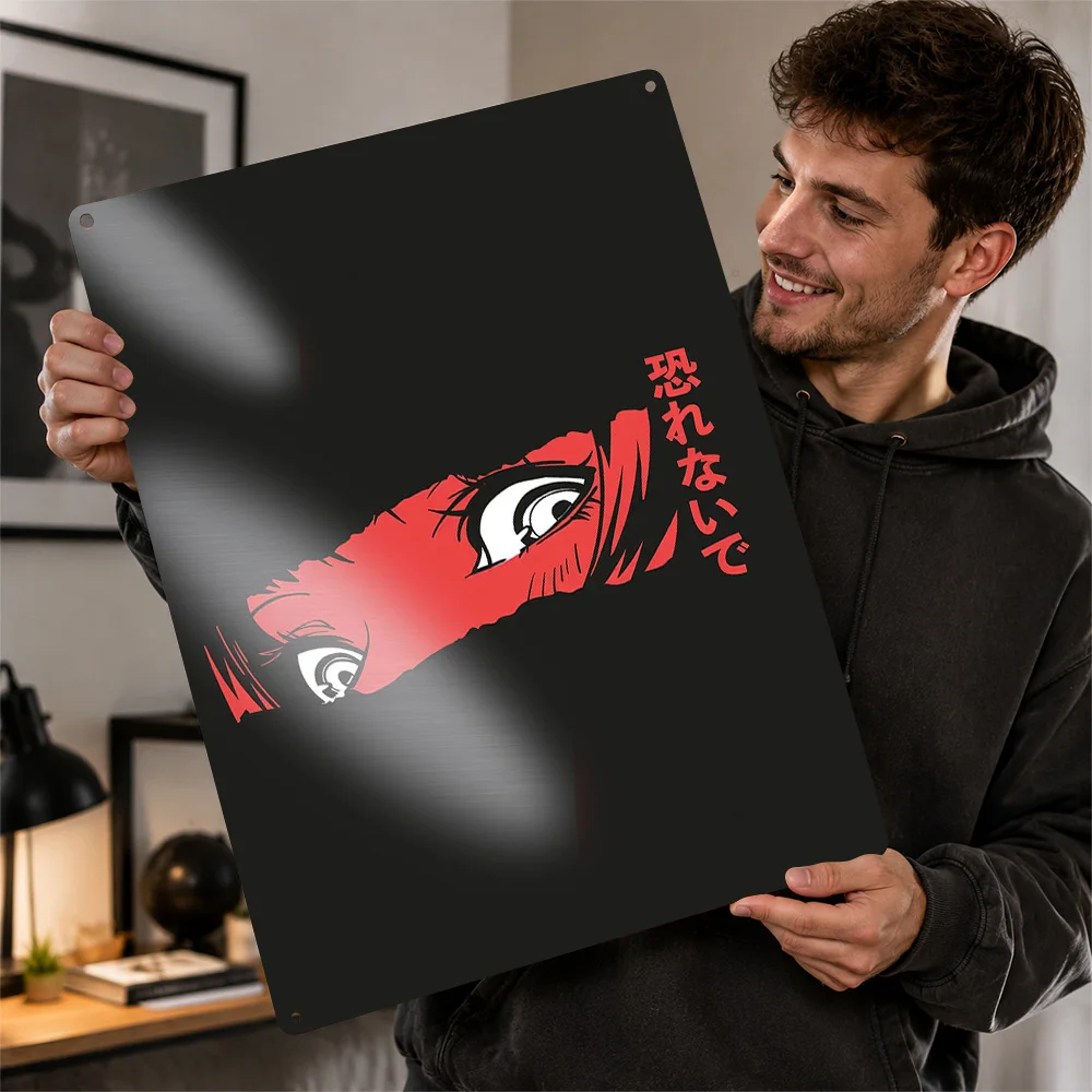 Anime Eyes Red and Black Poster Retro 3D Printed Metal Signs Customized Wall Hanging Gift for Article Decoration Room Tin Sign