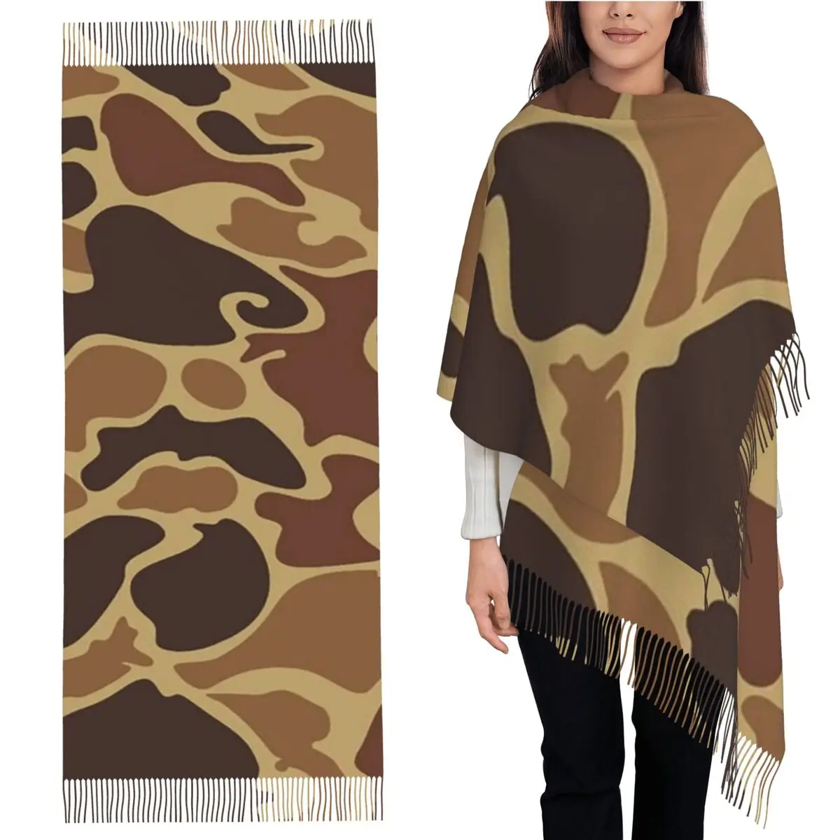 

Камуфляжный шарф с кисточками, женские мягкие теплые шали и накидки, большая осенне-зимняя шаль