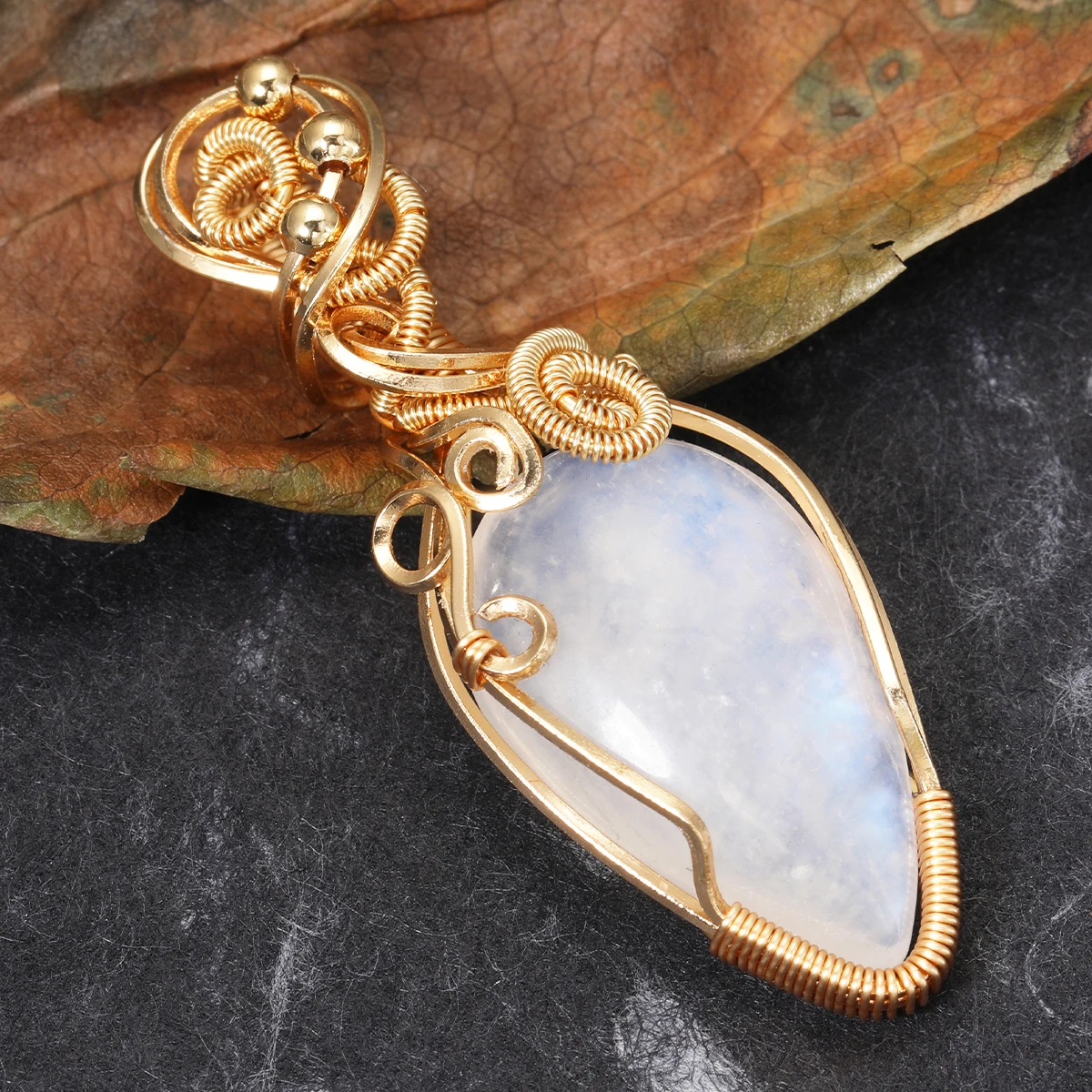 اليدوية الحرير التفاف قلادة قلادة Moonstone قطرة الماء قلادة النحاس دمعة قلادة قلادة مجوهرات للنساء الفتيات