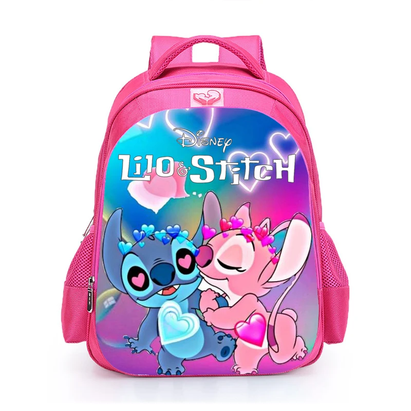 MINISO-Desenhos animados infantis Lilo e mochila Stitch, mochila de anime ortopédico, software rosa