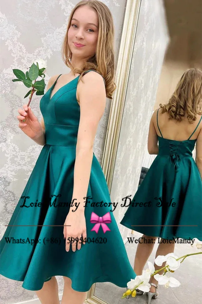 Dark Green Short Graduation Dresses Sexy V-neck Backless Prom Party Gowns For Women Formal Plus Size Mini Vestidos de graduación