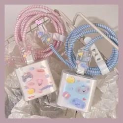 Trendy Gradual Clear Data Cable Cover Transparent Colorful Cable Protector Case Cartoon Plug USB Protector for iPhone 15 18/20W