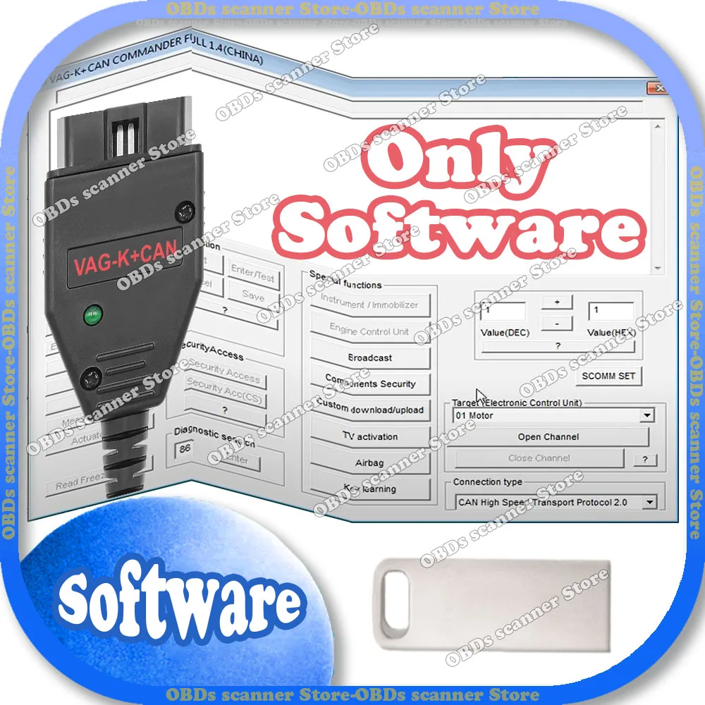 Software Commander 1.4 VAG K CAN COMMANDER Full 1.4 vag k+can OBD2 Diagnostic Tools For VW Serial For Audi Skoda