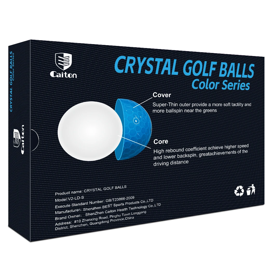 Caiton 12pcs Bola Golf untuk Akurasi & Jarak – Inti Biru Dua Lapis, Permukaan Kristal, Visibilitas Tinggi, Performa Tahan Lama