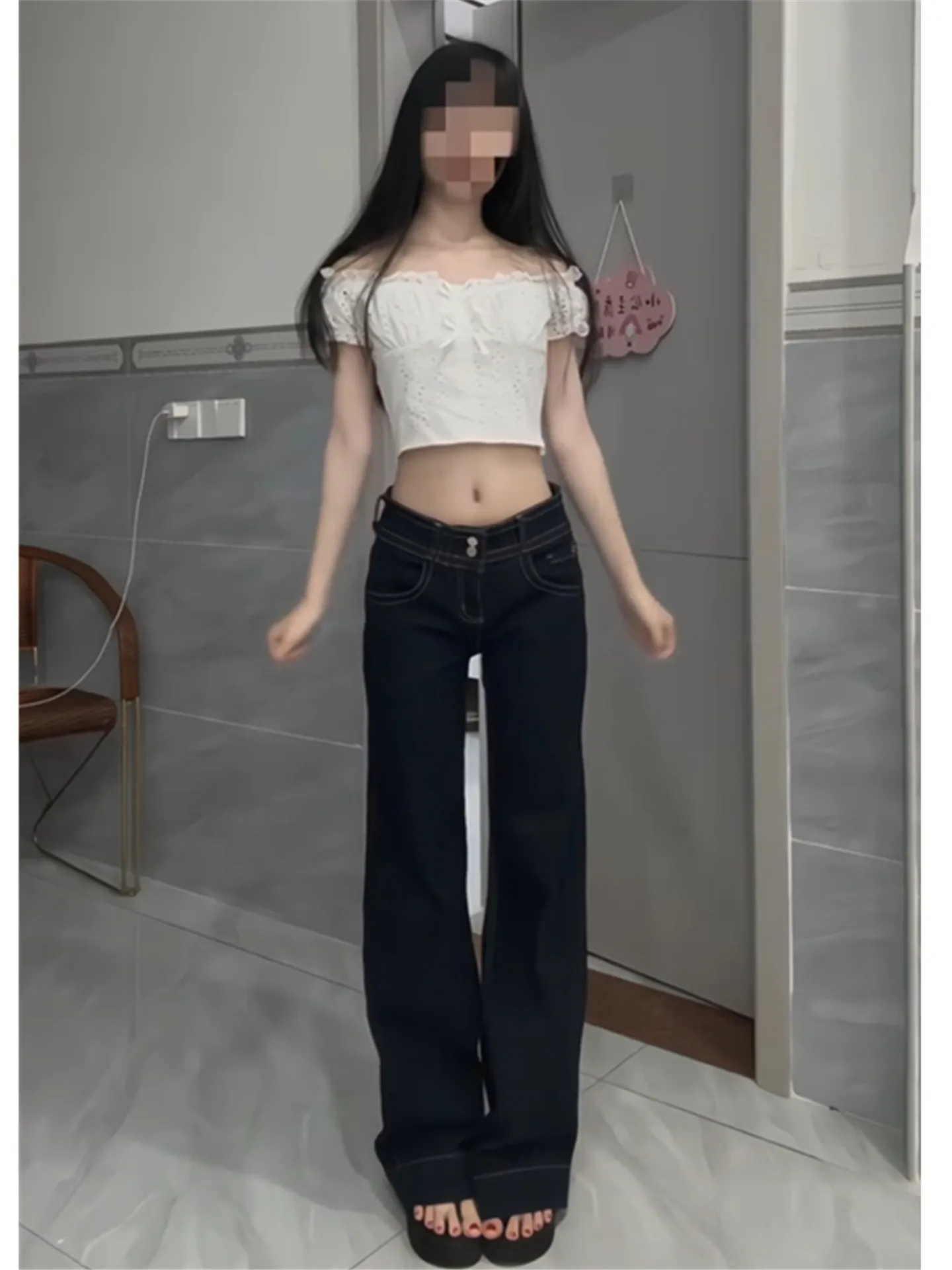 

American Vintage High Waist Extended Hot Girl Low Waist Flared Jeans Women Summer Loose Slimming Floor-Length Pants