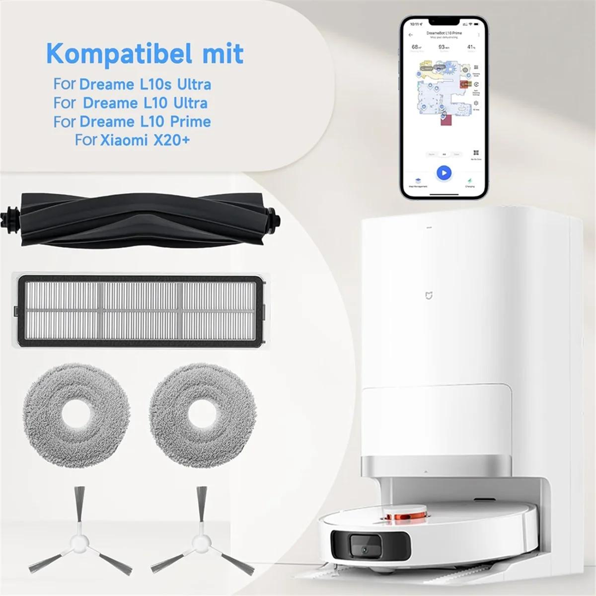 Para Dreame L10s / L10 Ultra / L10 Prime / Xiaomi X20 + piezas de Robot aspirador Cepillo Lateral principal filtros Hepa paño de mopa