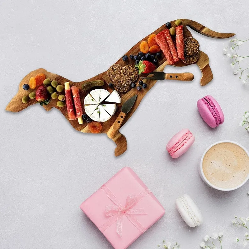 Creative Wood Dachshund Dog Dinner Plate Sausage Dog Dinner Plate Wooden Decorative Tray Table Decoration Funny Party Gift