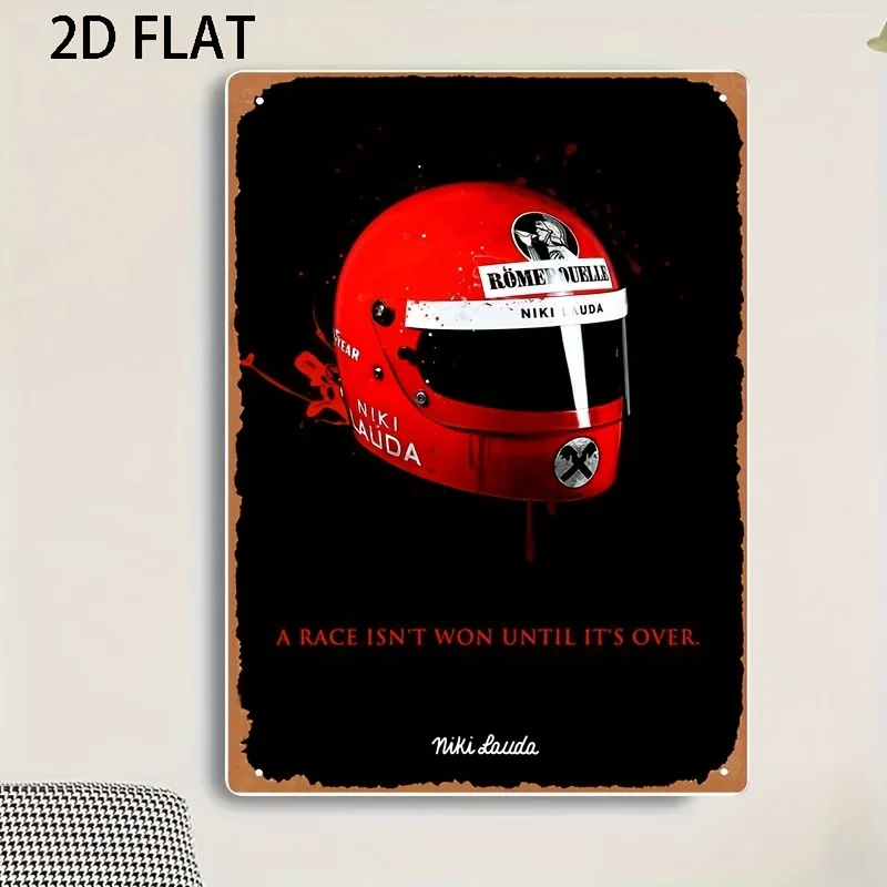 Vintage Racing Helmet Metal Tinplate Wall Art - Retro Iron Sign with 
