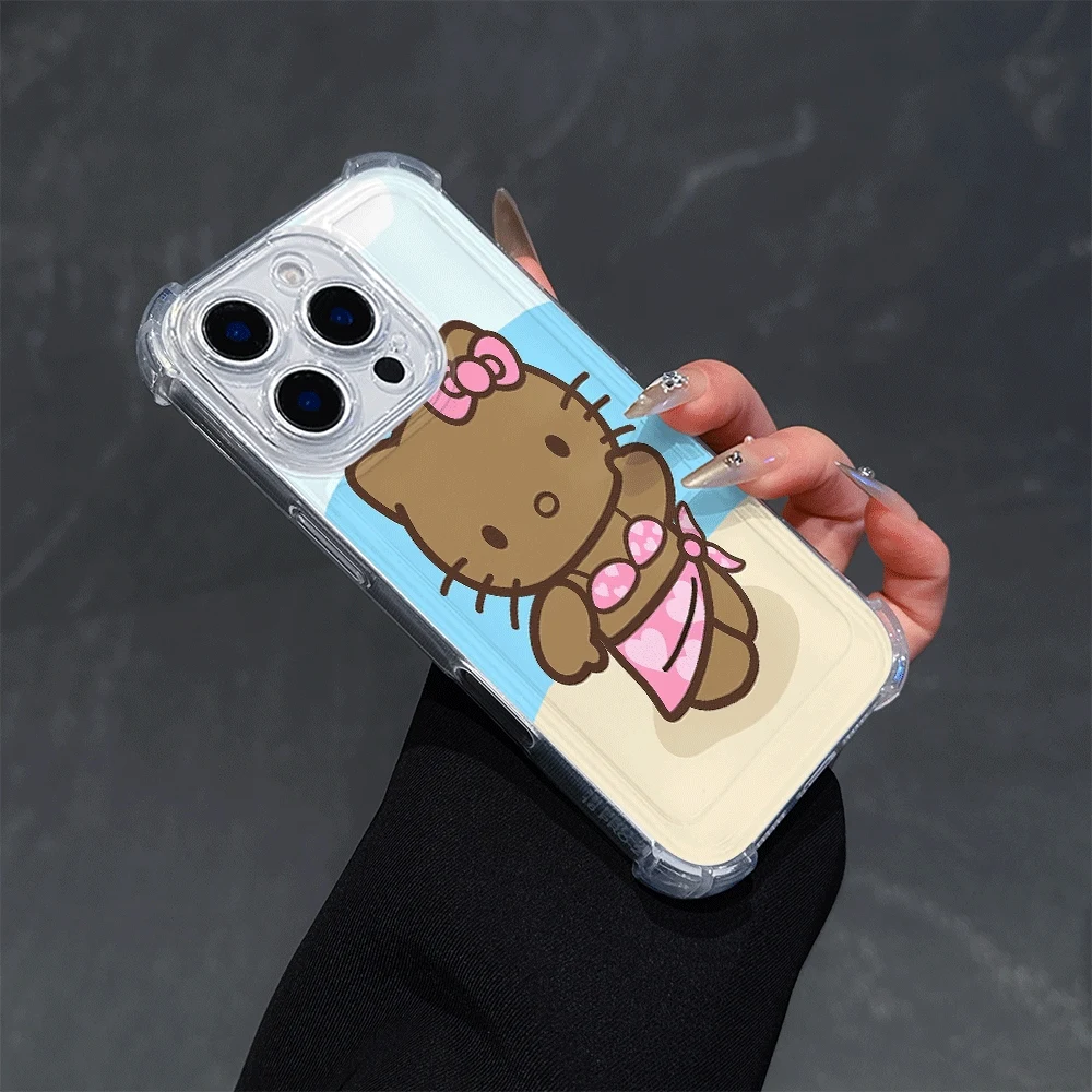 مرحبا كيتي القط الحالات الهاتف آيفون 13 آيفون 16/15/14/13/12/11/x/xs/xs ماكس فتاة واضح جراب هاتف سانريو KT أنيمي 2025 جديد