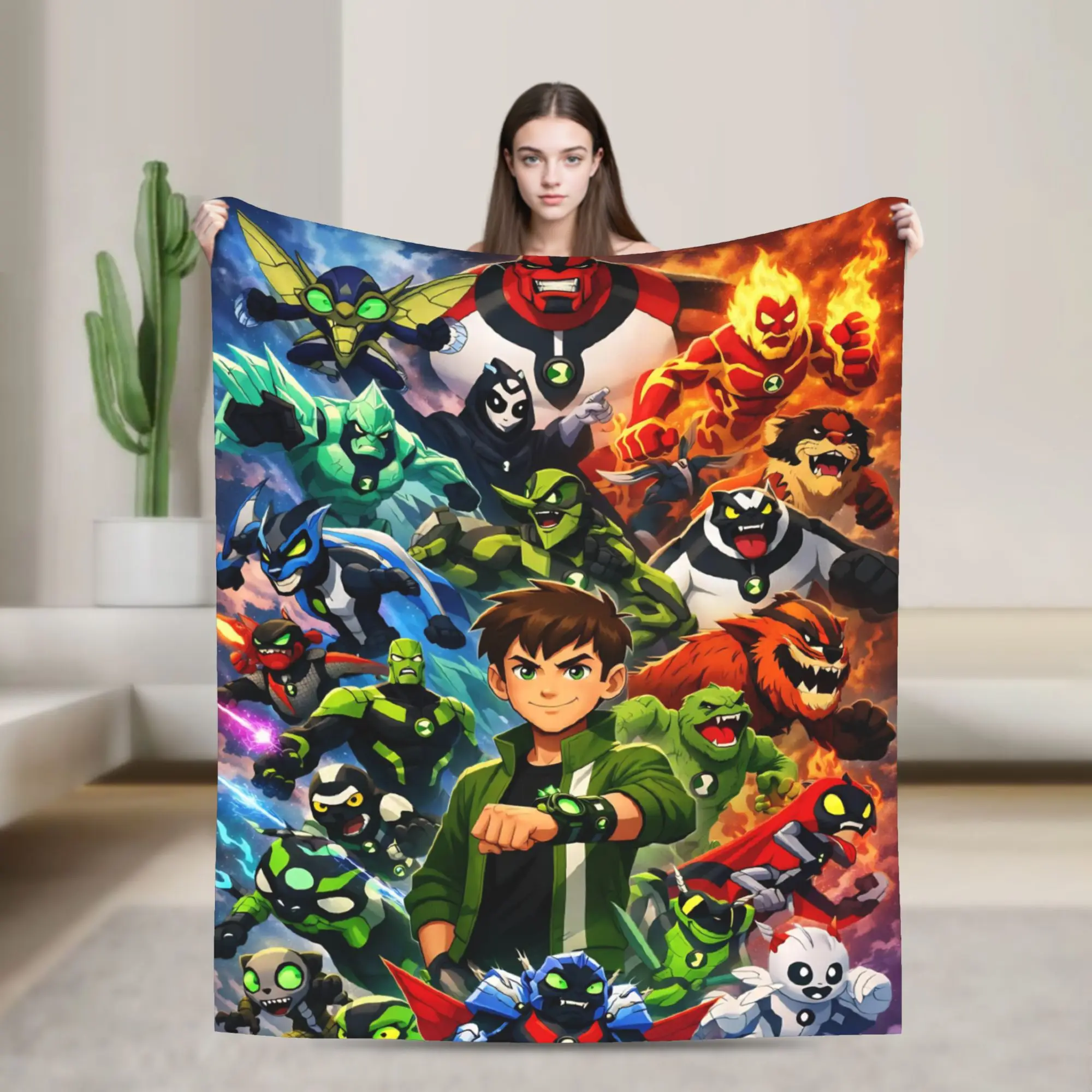 Ben 10 Anime Throw Blanket for Couch  Soft Cozy Plush Blanket 50x60 Inch Multi-size Bedspreads for All Seasons