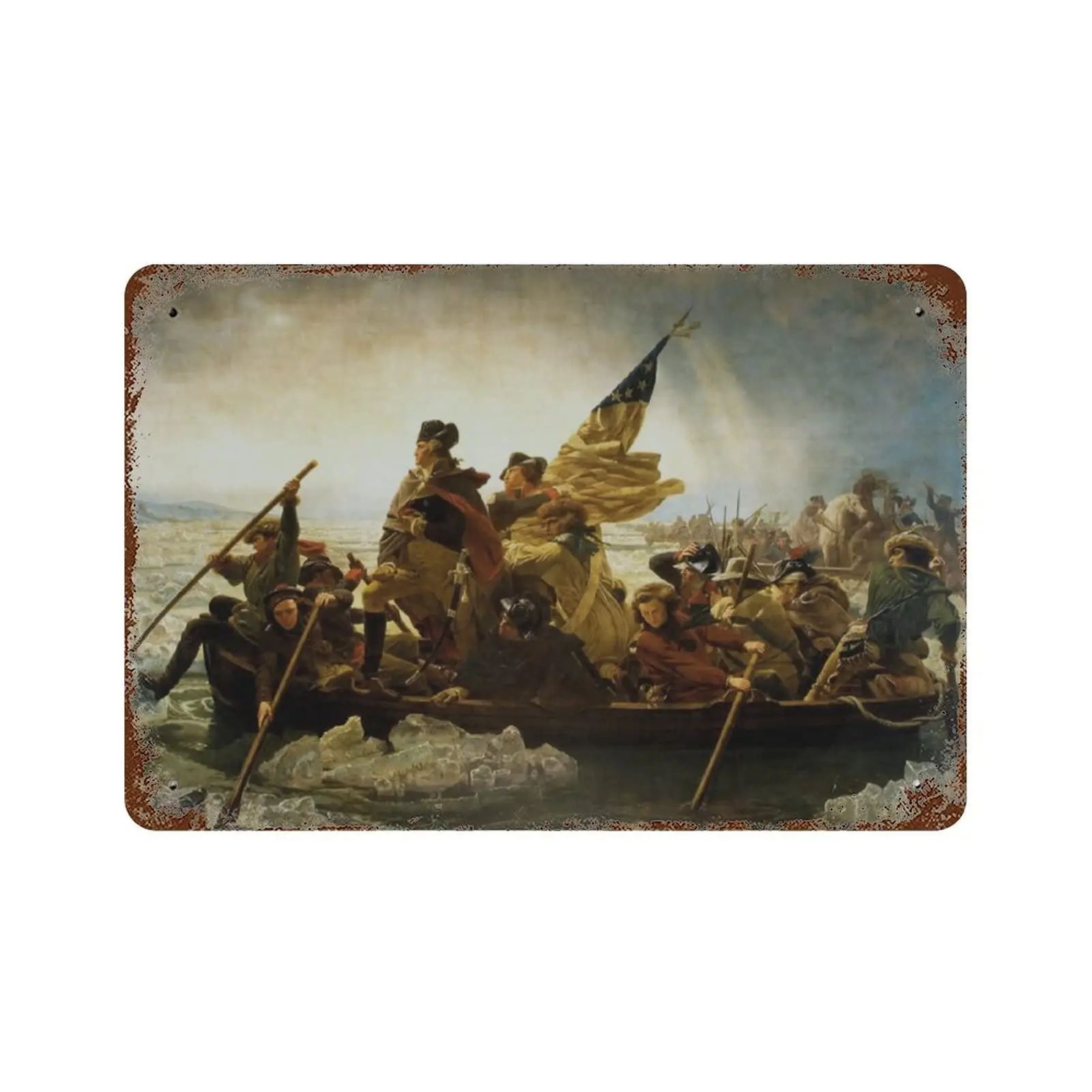 Retro America George Washington Crossing Delaware River Home Bar Wall Decor Tin Sign Vintage Poster Metal Sign 8x12 inch sign