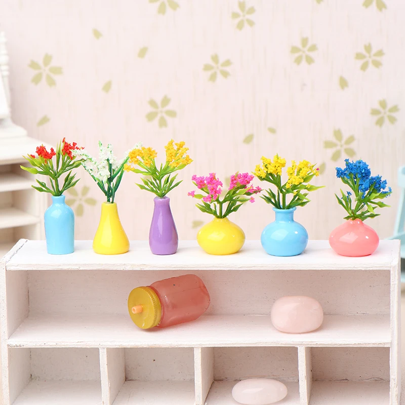 1:12 Dollhouse Miniature Flowers Vase Plant Potted Model Dollhouse Home Decor Toy Micro Landscape Scenery Photo Props