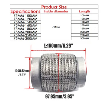 Tubo de escape telescópico para coche, conexión Flexible, malla de acero, fuelle, silenciador de acero inoxidable, conector soldado, 75mm/3 pulgadas