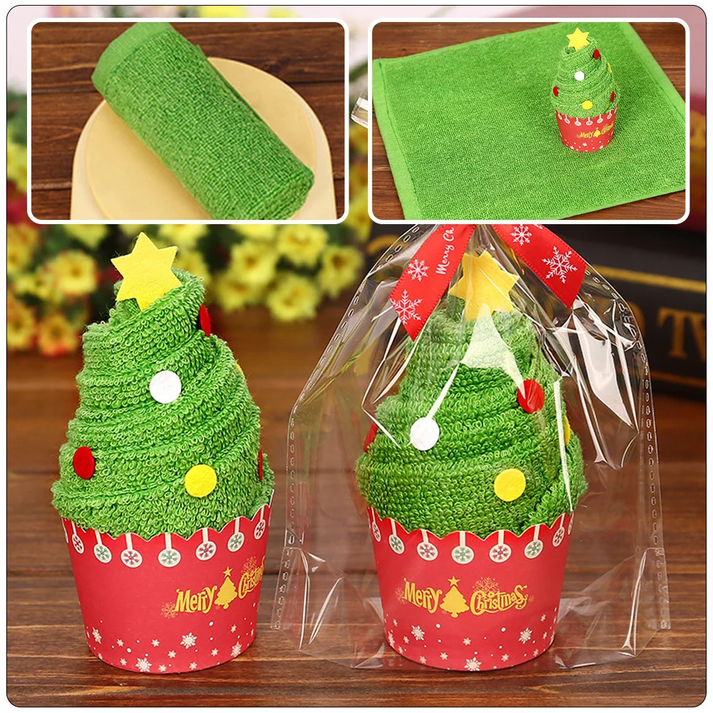 

2pcs Christmas Cozy Cotton Hand Towels Foldable Christmas Tree Washcloths Bathroom Supplies Soft Water Absorbent Decorative