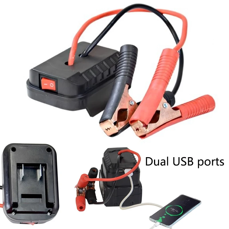 

Car Battery Jump Starter For Makita 18V 21V Lithium Emergency Power Bank with Thickened Copper Clips with USB Charging Ports