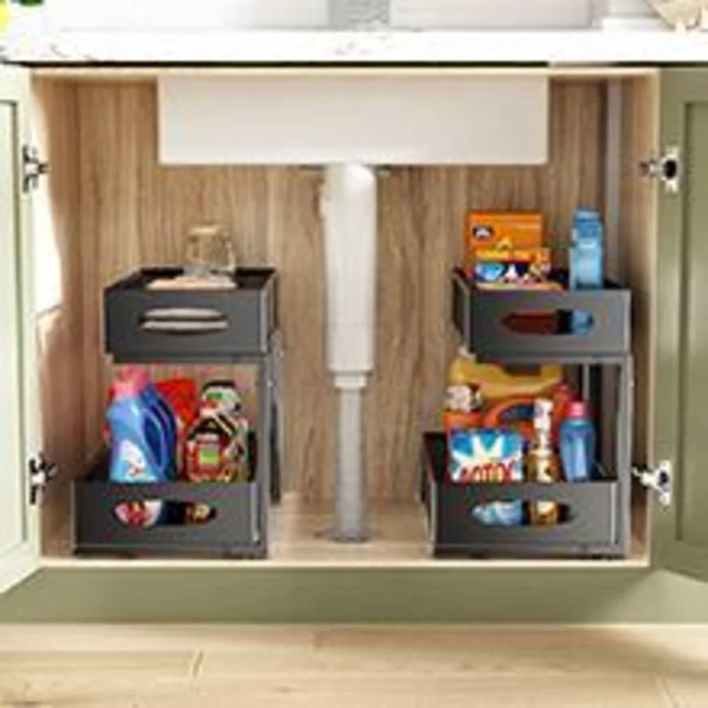 

Under Sink Organizer 2 Tier Pull Organizer Baskets With Mesh Sliding Drawers Slide Out Storage Shelf For Home Kitchen