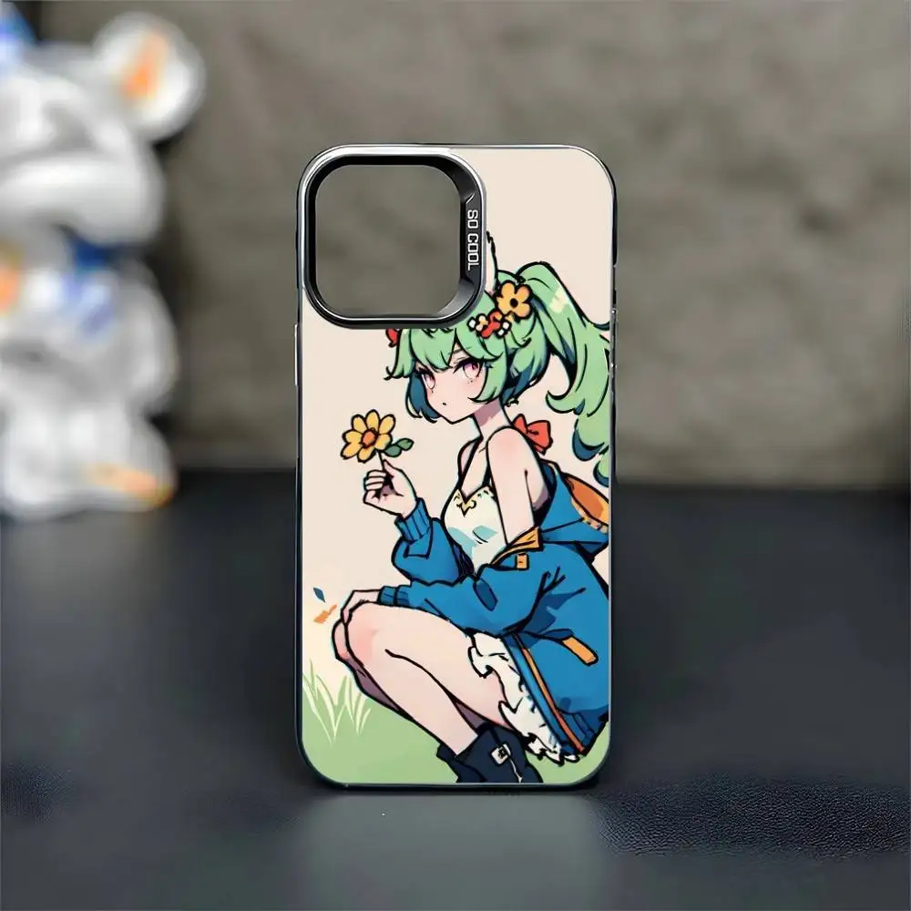 Guardian Tales grüne Haare Handyhülle für iPhone 16,15,14,13,12,11, Mini, Pro, MAX, schwarz, matt, stoßfest