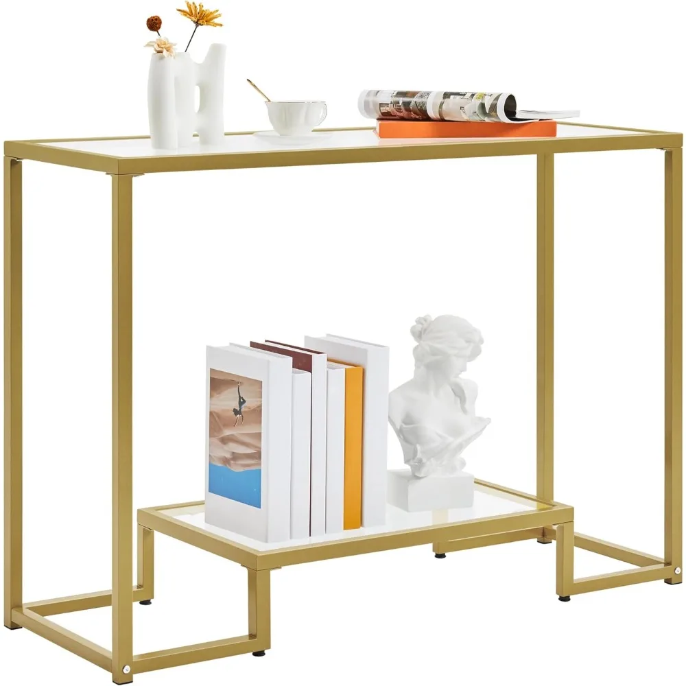 

42 Inch Console Table, Tempered Glass Entryway Table, Narrow Sofa Tables, 2-Tier Hallway Tables, Entrance Stand for Living Room
