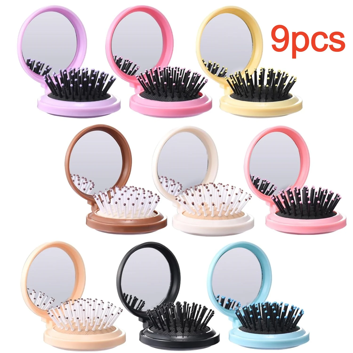 

9 Pack Mini Hair Brush Foldable Travel Hair Combs with Mirror Portable Compact Round Folding Pocket Mini Massage Comb