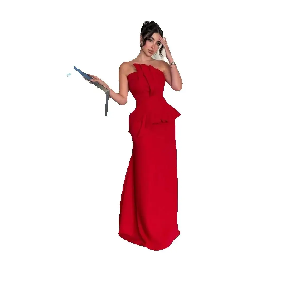 Rode strapless galajurken 2025, elegante avondjurk, geplooide formele jassen voor vrouwen, vloerlengte, bruiloftsjurk op maat