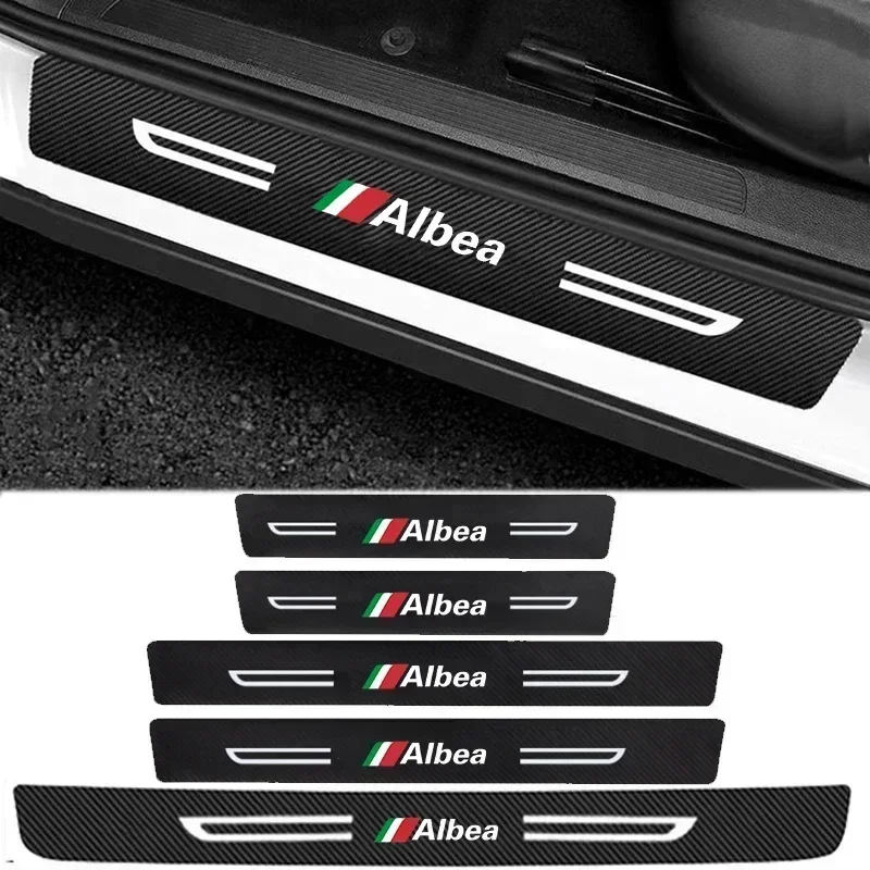 For Fiat Albea Badge Rear Trunk Bumper Strips Carbon Fiber Sill Protector Stickers Car Door Threshold Film Scuff Plate Decals